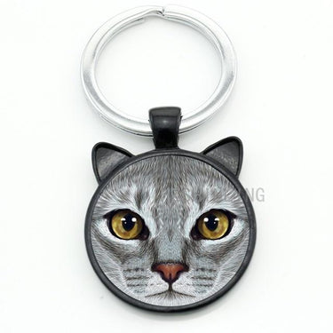 Fashion Lovely Cat Animal Metal Gems Glass Round Key Chain Ring Holder - SolaceConnect.com