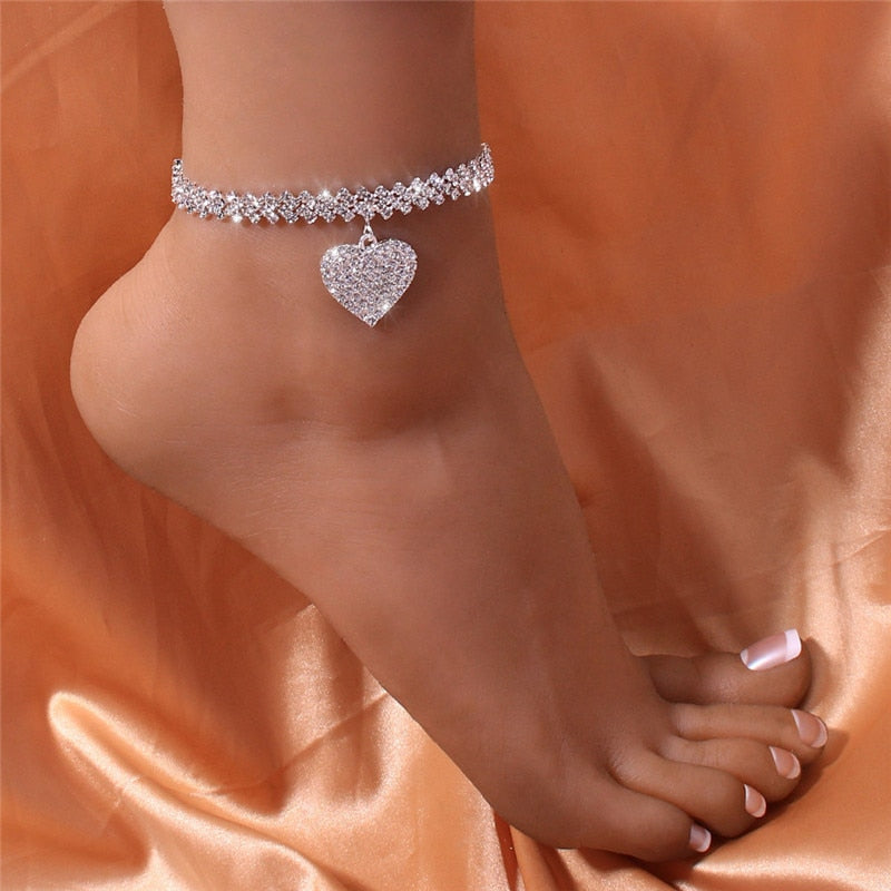 Fashion Luxury CZ Silver Simple Stylish Heart Chain Anklet for Women  -  GeraldBlack.com