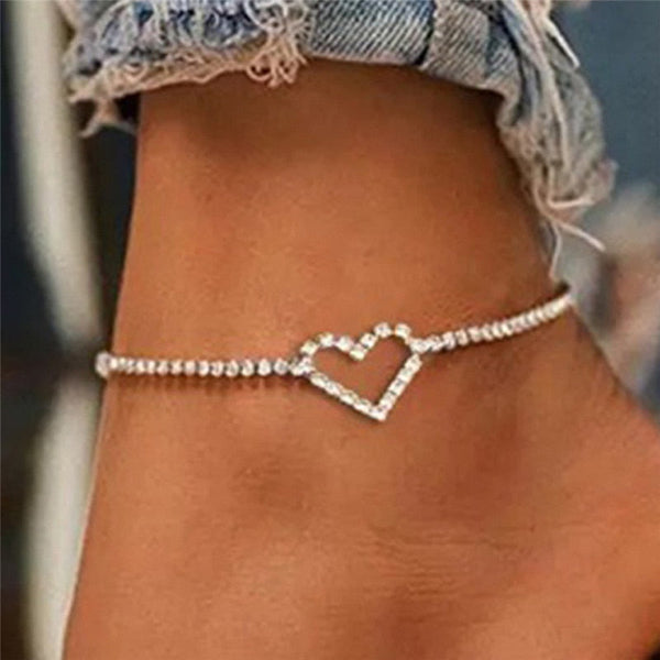 Fashion Luxury CZ Silver Simple Stylish Heart Chain Anklet for Women  -  GeraldBlack.com