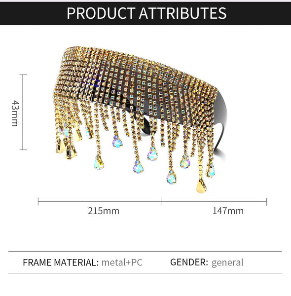 Fashion Luxury Full Diamond Tassel Colorful Crystal Design Steampunk Windproof Sun Glasses  -  GeraldBlack.com