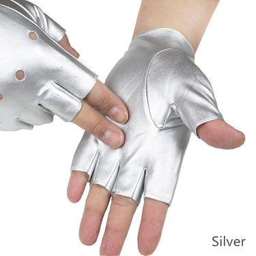 Fashion Men Fingerless Leather Gloves for Dancing Party Show Sports Fitness Black Silver Summer  -  GeraldBlack.com