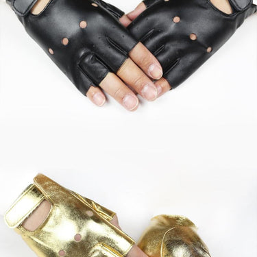 Fashion Men Fingerless Leather Gloves for Dancing Party Show Sports Fitness Black Silver Summer Luvas M131  -  GeraldBlack.com