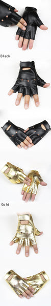 Fashion Men Fingerless Leather Gloves for Dancing Party Show Sports Fitness Black Silver Summer Luvas M131  -  GeraldBlack.com