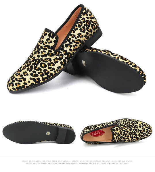 Fashion Men Leopard Cotton Fabric Smoking Loafers Shoes  -  GeraldBlack.com