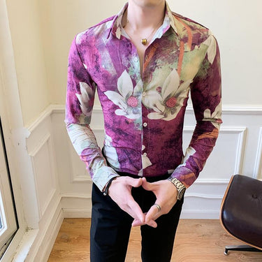 Fashion Men's Floral Long Sleeve Simple Slim Fit Casual Prom Shirts  -  GeraldBlack.com