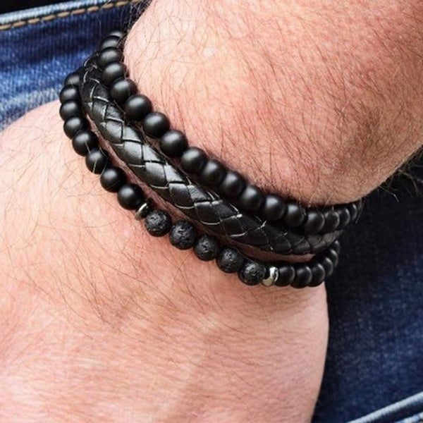 Fashion Men's Handmade Classic Strand Stone Beaded Bracelet Sets - SolaceConnect.com