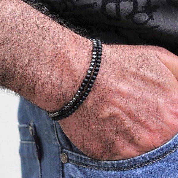 Fashion Men's Handmade Classic Strand Stone Beaded Bracelet Sets - SolaceConnect.com