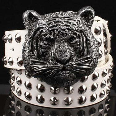 Fashion Men's Leather Belt with Cartoon Animal Tiger Head Metal Buckle - SolaceConnect.com