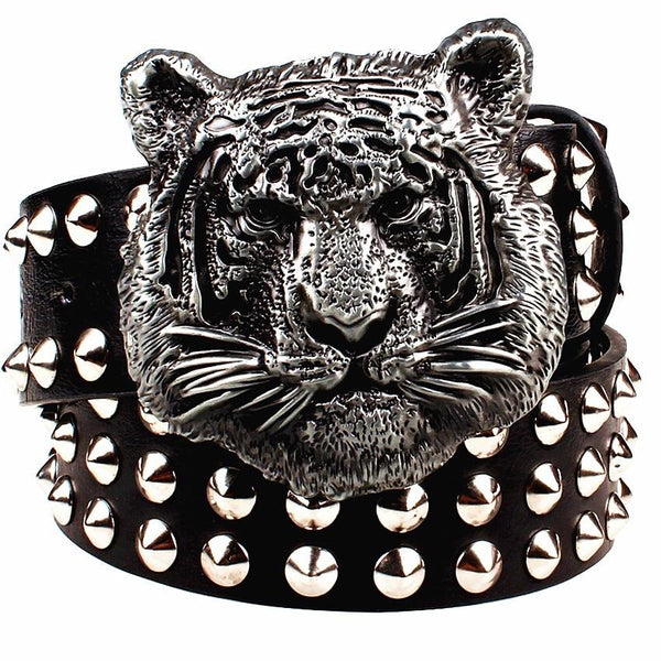 Fashion Men's Leather Belt with Cartoon Animal Tiger Head Metal Buckle - SolaceConnect.com