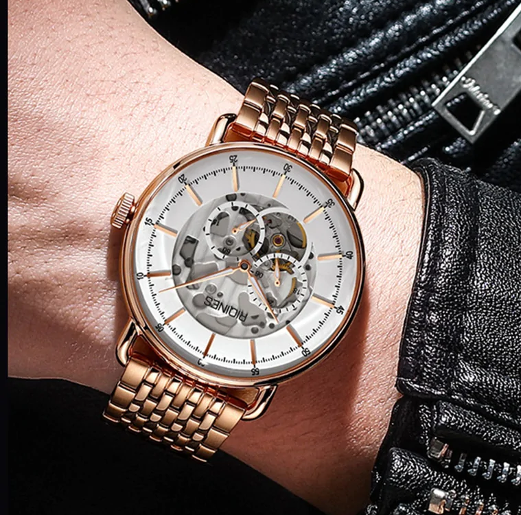 Fashion Men's Mechanical Watch Automatic Dress Watches 43mm Rose Gold Stainless Steel Luminous Luxury Wristwatches  -  GeraldBlack.com