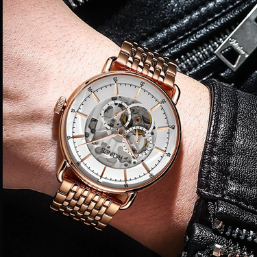 Fashion Men's Mechanical Watch Automatic Dress Watches 43mm Rose Gold Stainless Steel Luminous Luxury Wristwatches  -  GeraldBlack.com