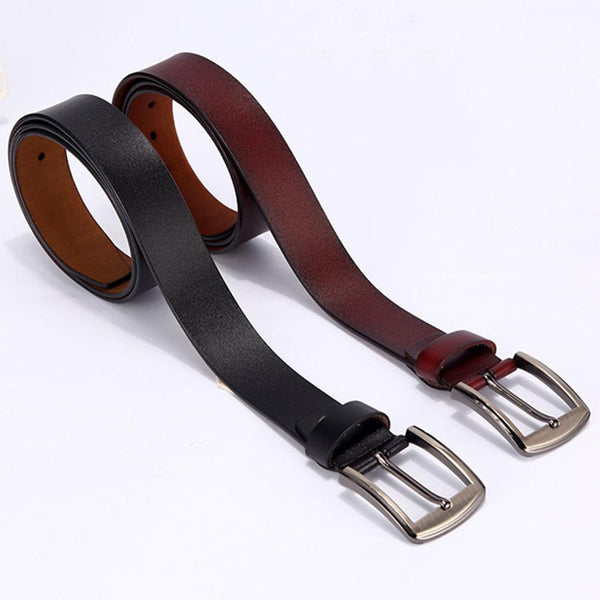 Men's Genuine Leather Male Simple Design Pin Buckles Metal Belt Accessories Jeans 1.5" Wide for - SolaceConnect.com