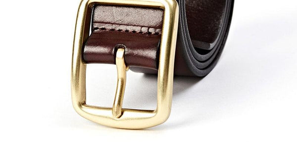 Solid Cow Genuine Leather Belts Brass Pin Buckle Metal Belt Men Jeans Accessories 3.8cm Width NCK344 - SolaceConnect.com