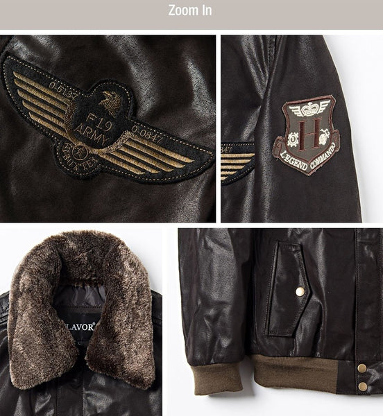 Fashion Men's Solid Genuine Leather Flight Pilot Bomber Winter Warm Jacket - SolaceConnect.com
