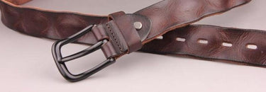 Wrinkle Pattern Cow Skin Leather Belts Black Alloy Clasp Buckle Metal Belt for Men Jeans Accessories - SolaceConnect.com