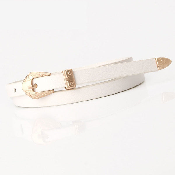 Fashion Multicolor Alloy Carved Decor Synthetic Leather Thin Belt for Women  -  GeraldBlack.com