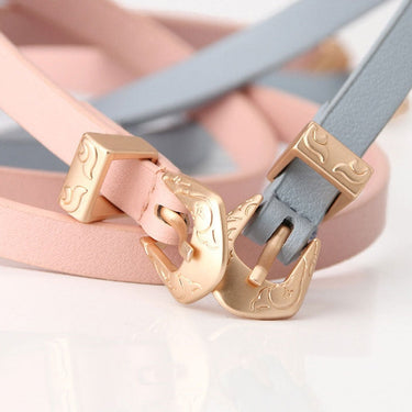 Fashion Multicolor Alloy Carved Decor Synthetic Leather Thin Belt for Women  -  GeraldBlack.com