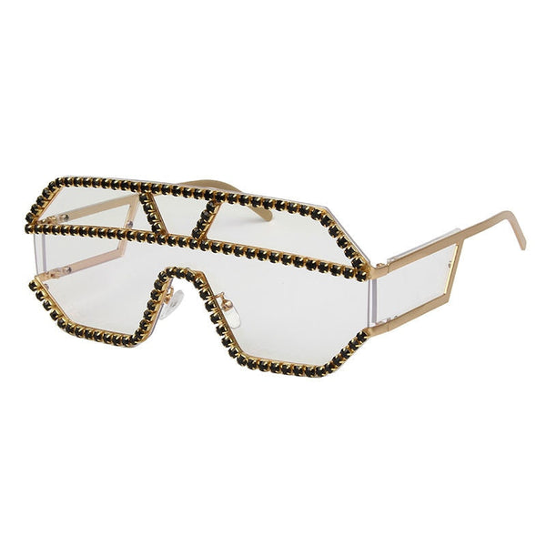 Fashion Oversized Square Diamond Sunglasses Women One piece Glasses Metal Rhinestone Eyeglasses oculos  -  GeraldBlack.com