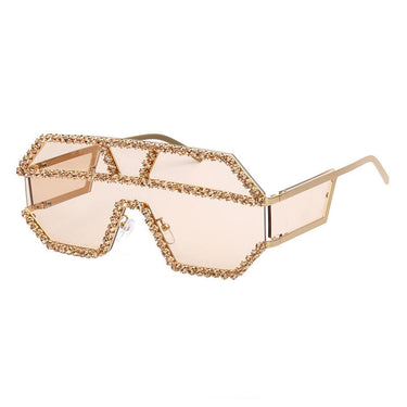 Fashion Oversized Square Diamond Sunglasses Women One piece Glasses Metal Rhinestone Eyeglasses oculos  -  GeraldBlack.com