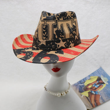 Fashion Print Straw Men Women Summer Vintage Western Cowboy Cowgirl Jazz Party Hat  -  GeraldBlack.com