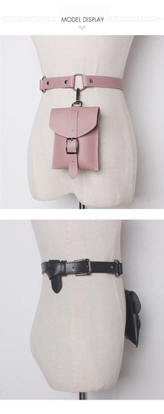 Fashion PU Leather Mini Bag Women Belts Solid Color All-match Pocket Loose Pin Buckle Belt Clothes  -  GeraldBlack.com