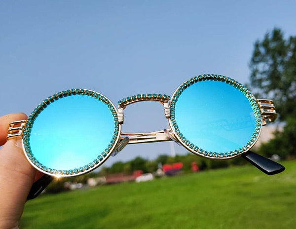 Fashion Punk Round Diamond Sunglasses Women Bling Luxury Designer Steampunk Rhinestone Sun Glasses Shades UV400  -  GeraldBlack.com