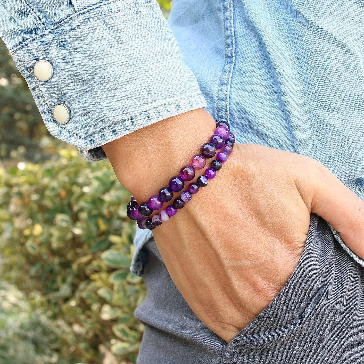 Fashion Purple Onyx Buddha Beads Bangle Ethnic Bracelet for Women &amp; Men  -  GeraldBlack.com