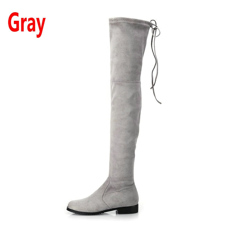 Fashion Sexy Slim Fit Thighs Over-the-Knee Long Boots Women Comfortable Low Heel Concise Elastic Boots Retro Shoes Ladies  -  GeraldBlack.com