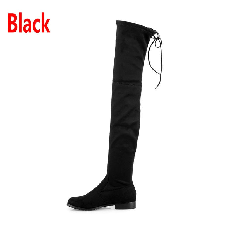 Fashion Sexy Slim Fit Thighs Over-the-Knee Long Boots Women Comfortable Low Heel Concise Elastic Boots Retro Shoes Ladies  -  GeraldBlack.com