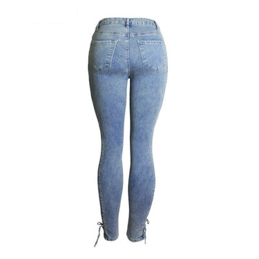 Fashion Side Lace-up Slim Stretchy Pencil Jeans Pants for Women - SolaceConnect.com