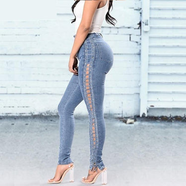 Fashion Side Lace-up Slim Stretchy Pencil Jeans Pants for Women  -  GeraldBlack.com