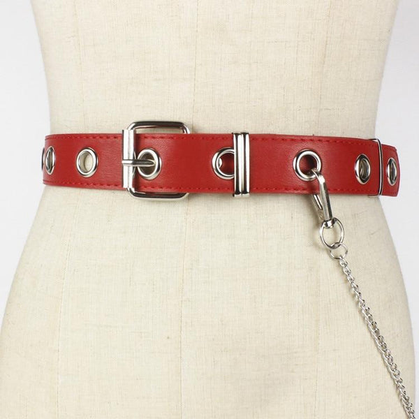 Fashion Silver Pin Buckle Detachable Chain Women's Leather Belts - SolaceConnect.com