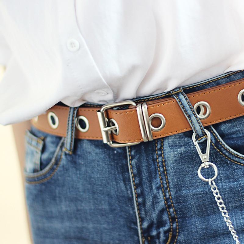 Fashion Silver Pin Buckle Detachable Chain Women's Leather Belts  -  GeraldBlack.com