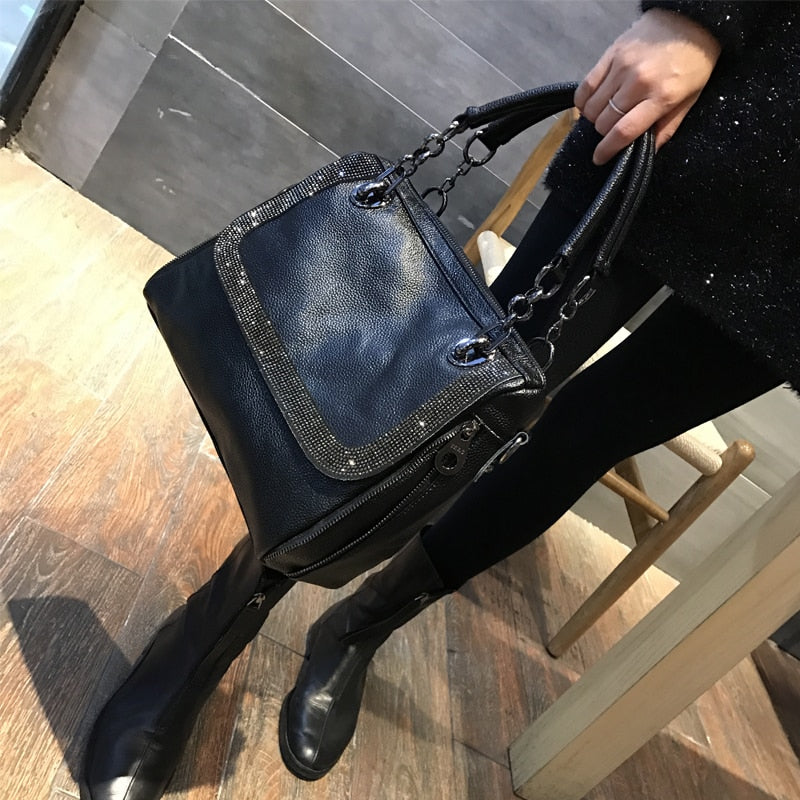 Women's Diamond Genuine Leather Large Capacity Portable Shoulder Bag