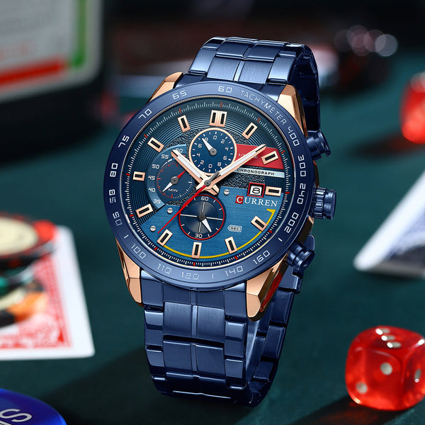 Fashion Stainless Steel Band Chronograph Quartz Wristwatches for Men  -  GeraldBlack.com