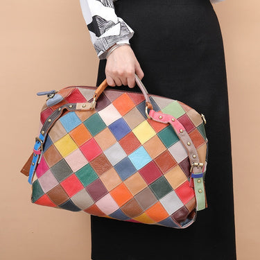 Fashion Stitching Women Multi Functional Genuine Leather Large Capacity Shoulder Handbags Messenger Tote Bag  -  GeraldBlack.com