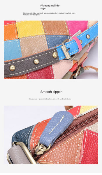 Fashion Stitching Women Multi Functional Genuine Leather Large Capacity Shoulder Handbags Messenger Tote Bag  -  GeraldBlack.com