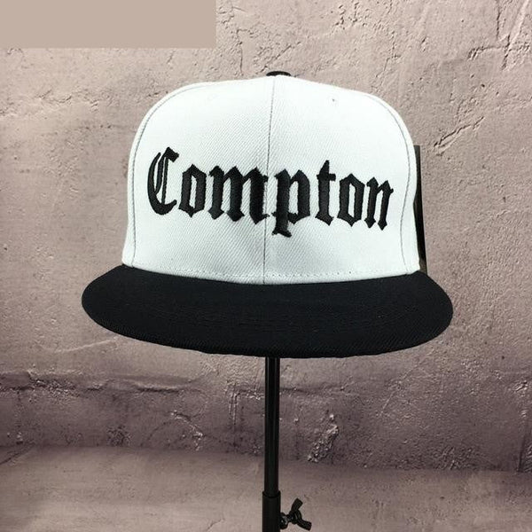 Fashion Unisex Black Compton Letters Embroidery Snapback Baseball Cap - SolaceConnect.com