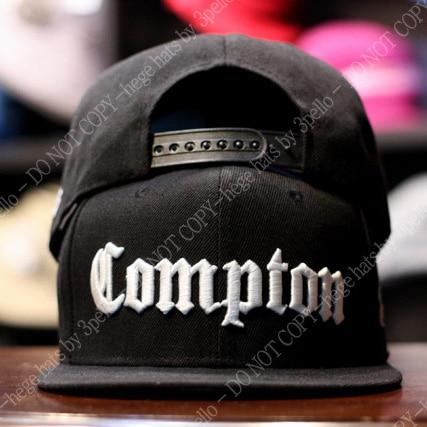 Fashion Unisex Black Compton Letters Embroidery Snapback Baseball Cap - SolaceConnect.com