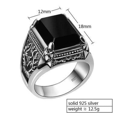 Fashion Unisex Engraved Flower Black Zircon Sterling Thai Silver Jewelry - SolaceConnect.com