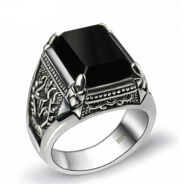 Fashion Unisex Engraved Flower Black Zircon Sterling Thai Silver Jewelry  -  GeraldBlack.com