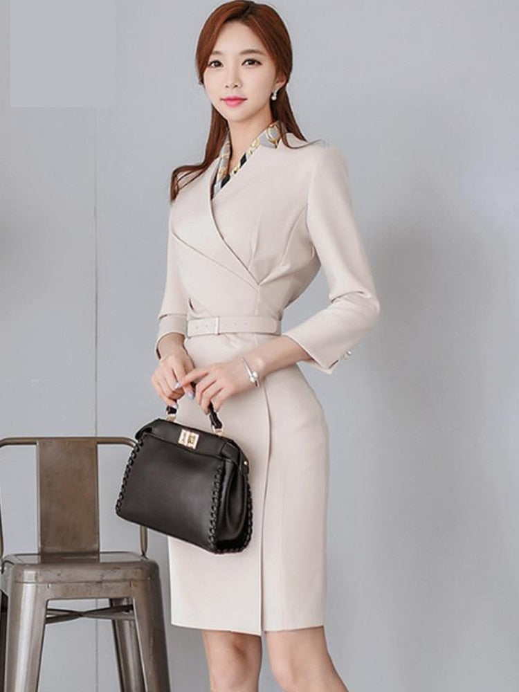 Women's Korean Fashion V-neck Knee-Length Professional Dresses ...