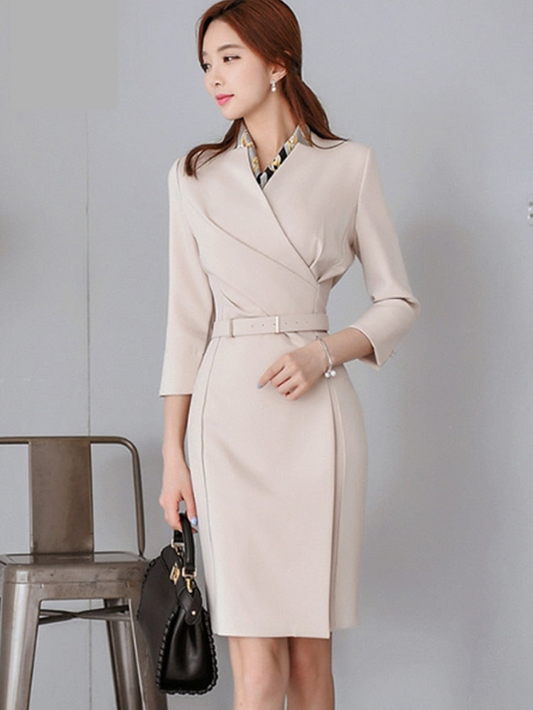 Women's Korean Fashion V-neck Knee-Length Professional Dresses ...