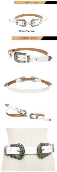 Fashion Vintage Double Pin Buckle Belts for Women Belt Jeans Designer PU Leather Luxury Belt  -  GeraldBlack.com