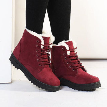 Fashion Warm Solid Pattern Lace-Up Snow Ankle Boots for Women - SolaceConnect.com