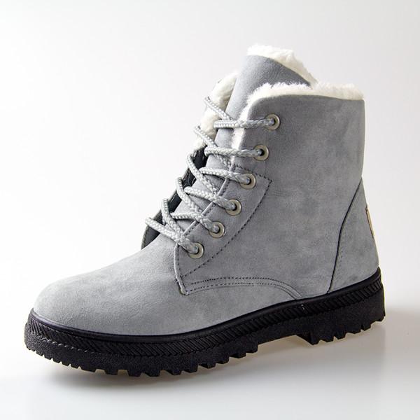 Fashion Warm Solid Pattern Lace-Up Snow Ankle Boots for Women - SolaceConnect.com