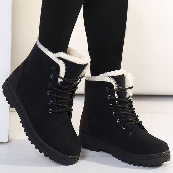 Fashion Warm Solid Pattern Lace-Up Snow Ankle Boots for Women  -  GeraldBlack.com