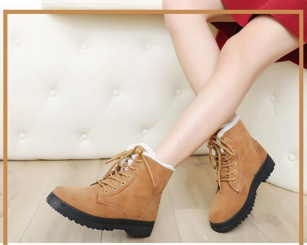 Fashion Warm Solid Pattern Lace-Up Snow Ankle Boots for Women