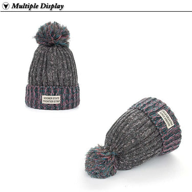 Fashion Winter Knitting Hat with Pompom Patchwork Beanie for Women  -  GeraldBlack.com