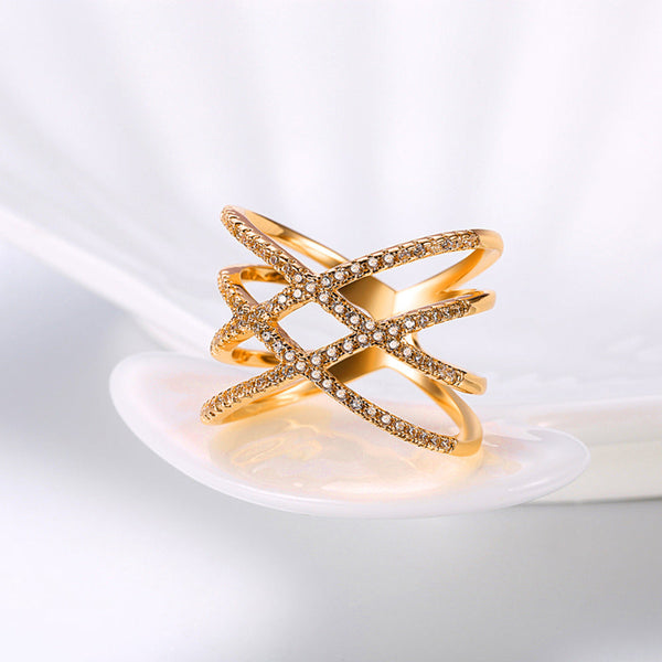 Fashion Women's Cross Shaped Multilayer Rings with Zirconia Crystal - SolaceConnect.com